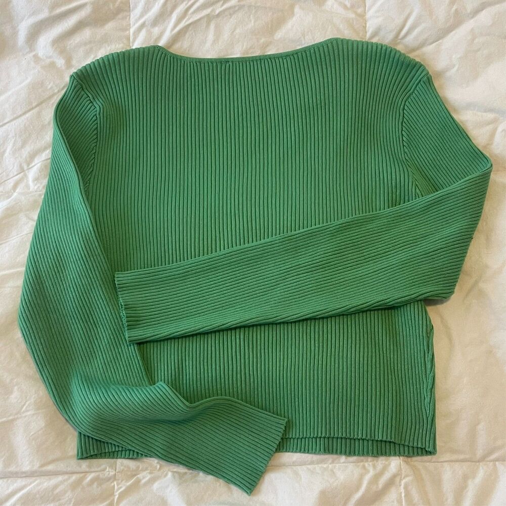 Ladies Celebrity Pink Ribbed Crop Top Long Sleeve Size XL Light Green Y2K Casual - Picture 9 of 9